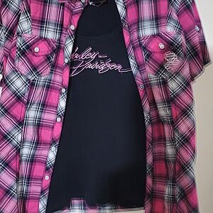 Harley-Davidson Pink Plaid Button Down Shirt